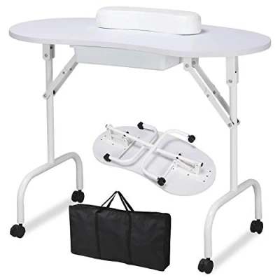 Image of Yaheetech Portable Manicure Table Nail Technician Workstation Art Desk with Drawer,Carry Bag and Wrist Rest…