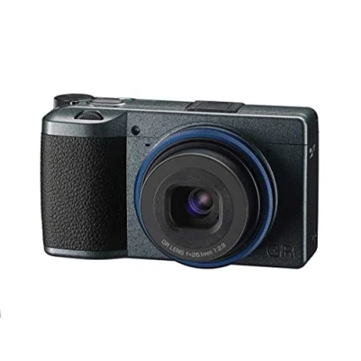 Image of Ricoh GR IIIx Urban Edition, Metallic Gray Body with Navy Blue Ring, Digital Compact Camera 24MP APS C Size CMOS Sensor, 40mmF2.8 lens (in the 35mm format)