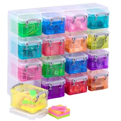 Image of Really Useful Plastic Storage Box 0.3 Litre Organiser Pack (16 x 0.3L) Clear Frame with Assorted Boxes