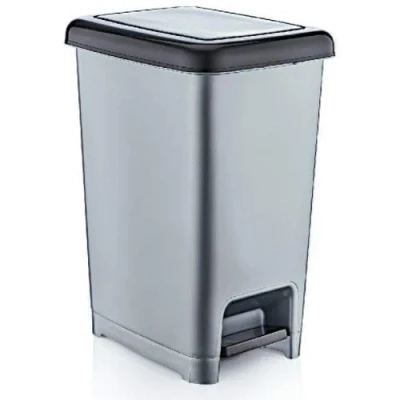 Image of Small/Large Slim Plastic Pedal Bin Home Bedroom Bathroom Kitchen Rubbish Dustbin (Black/Grey, 15 Litre)