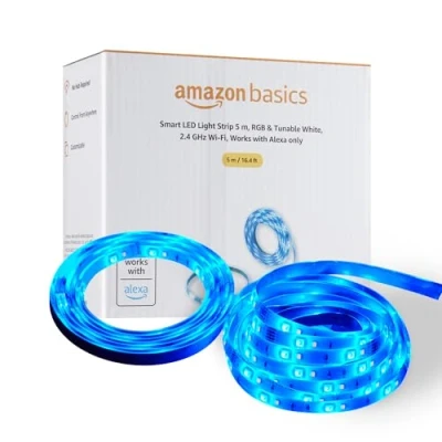Image of Amazon Basics Smart LED Light Strip 5m, RGB &amp; Tunable White, 2.4 GHz Wi Fi, Works with Alexa Only, Multicolor