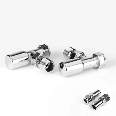 Image of Greened House Modern Small Chrome Angled Radiator/Towel Rail Valve Set for 8mm Pipework Central Heating &amp; Column Radiator