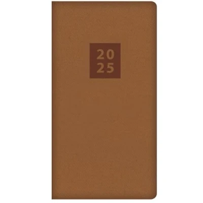 Image of 2025 Stylish Brown Textured Fabric Cover Slim Wallet Diary Week to View Planner