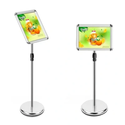 Image of Mutualsign A4 Sign Holder Stand Adjustable Poster Display Stand, Aluminum Menu Floor Stands Replaceable Advertisement with Stable Base (Silver