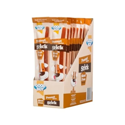Image of WUNDAPETS GOOD BOY PEANUT BUTTER STICKS CHEWY TASTY TREAT SNACK, MEAT FREE RECIPE, STICKS, CASE OF 50