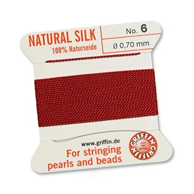 Image of GRIFFIN 100% Natural Silk Beading Cord String Thread Garnet Red 2 metres with one needle Size 0.70mm
