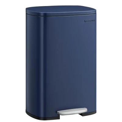 Image of SONGMICS Kitchen Bin 13 Gallon (50 L), Pedal for Kitchen, Rubbish Bin, Soft Close, Step On Pedal, Steel, Inner Bucket, Blue LTB050L02