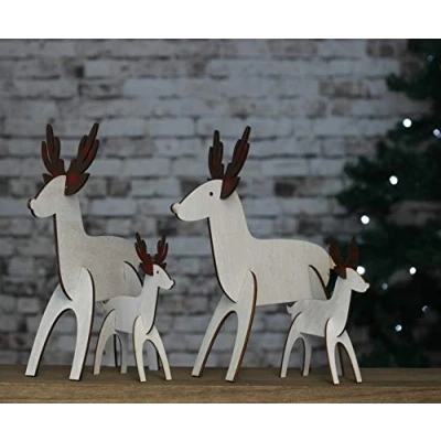 Image of Garden Mile 3D Wooden Reindeer Family Make Your Own Decoration Wood Handmade Rustic Christmas Craft Decorations Ornament décor (Family of 4)