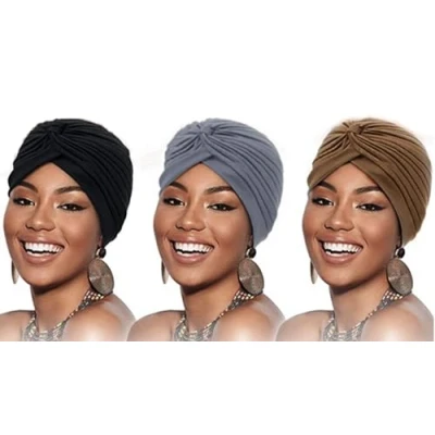 Image of Pack of 3 Soft Turban Caps Hat Sleep Cap Headwear for Women