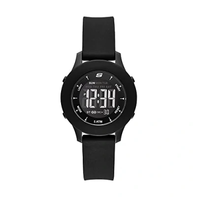 Image of Skechers Watch For Women, Digital Movement With Silicone, Polyurethene, Leather Or Stainless Steel Strap, Jet Black, 37MM