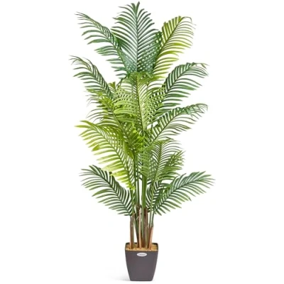 Image of CHRISTOW Artificial Areca Palm Tree, Fake House Plant for Home Decoration, Lifelike Leaves and Husky Natural Looking Stems, Weighted Pot, Indoor Outdoor (150cm / 5ft)