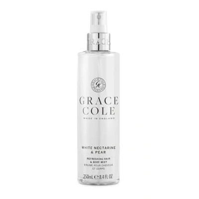 Image of Grace Cole Body Spray 250ml White Nectarine &amp; Pear Fragrance Womens Hair Mist Refreshing, Moisturising With Essential Oils Vegan Made In England