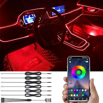 Image of TABEN Car Atmosphere Light Kit Music Sync Multicolor RGB 16 Million Colors 8 Meters Fiber Optic USB Ambient Lighting Kits, Sound Active Function and Wireless Bluetooth APP Control DC 12V