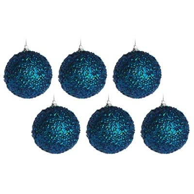 Image of Cobalt Blue Sequin Encrusted Christmas Tree Bauble Decoration (Set of 6)