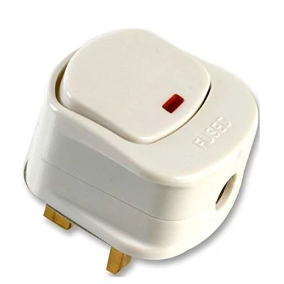 Image of K M Electronics® 13A 13 AMP Switched Mains Plug White RED NEON Indicator Light