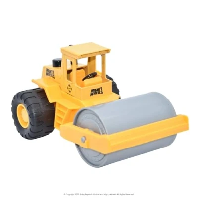 Image of Mighty Wheels Steel Road Roller Truck Toy 7&quot; Free wheeling Compactor with Movable Drum Durable and Plastic Construction Toys for 3+ Year Old Boys Girls