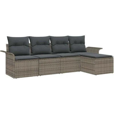 Image of vidaXL 5 Piece Garden Sofa Set with Cushions Grey Poly Rattan