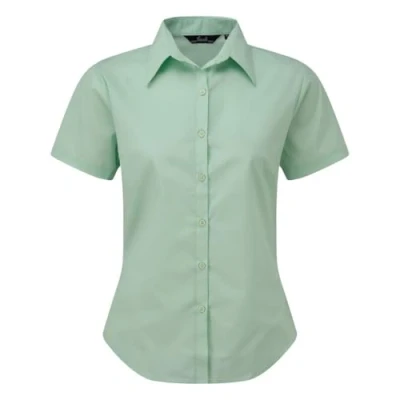 Image of Premier Women&#039;s poplin Short Sleeve Blouse, Ladies Plain Work Shirt Aqua Size 14