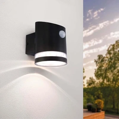 Image of Ledvion Elara with Sensor, Solar Wall Light Motion Black, Indoor &amp; Outdoor, Lamp, Outdoor 3000 K, 150 Lumen