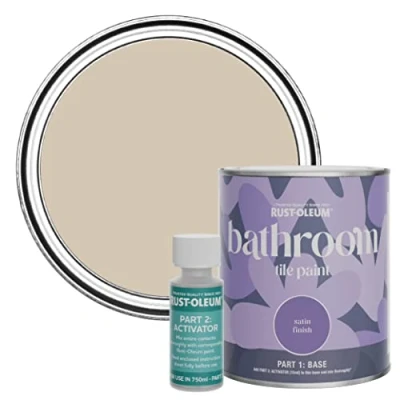 Image of Rust Oleum Beige Water Resistant Bathroom Tile Paint in Satin Finish Butterscotch 750ml