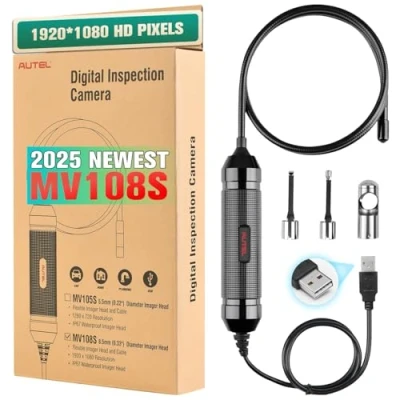 Image of Autel Original MV108S Digital Inspection Camera, 2MP 1920x1080, Waterproof USB Endoscope, 8.5mm Ultra Slim Borescope Snake Camera + LED Light, Work with Scanner &amp; PC, MV108 MV105S MV105 Upgrade