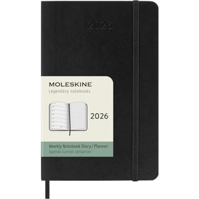 Image of Moleskine Weekly Planner, 2026 Agenda 12 Months With Space For Notes, Soft Cover and Elastic Closure, Pocket Size 9x14, Black Color