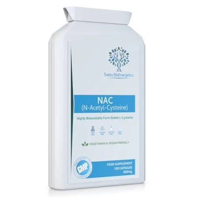 Image of N Acetyl Cysteine (NAC) 600 mg 120 Capsules UK Manufactured and Suitable for Vegans &amp; Vegetarians
