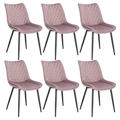 Image of WOLTU Dining Chairs Set of 6 pcs Kitchen Counter Lounge Leisure Living Room Corner Pink Velvet Reception with Backrest and Padded Seat