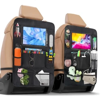 Image of OWill 2 Pack Car Seat Organiser, Storage Organiser with Touch Screen Tablet Holder and 9 Pockets, Back for Kids Toys Bottles Books Food Tissues