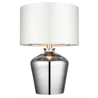 Image of Randy Modern High Shine Chrome Effect Glass Reading Desk Table Lamp with Ivory Fabric Shade