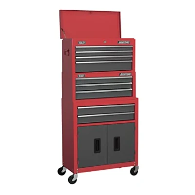 Image of Sealey American Pro Topchest, Mid Box &amp; Rollcab 9 Drawer Stack Red