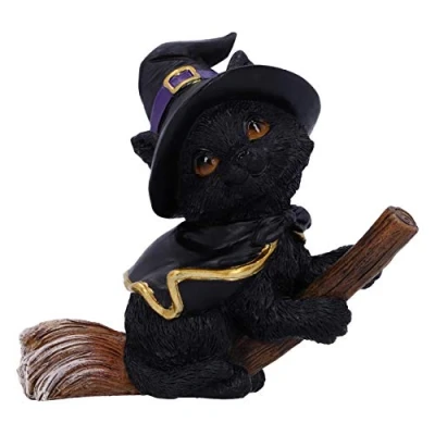 Image of Nemesis Now Tabitha Small Witches Familiar Black Cat and Broomstick Figurine, 11cm