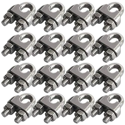 Image of Cozihom 1/4 Inch M6 Wire Rope Cable Clip Clamp, 304 Stainless Steel, U Bolt Saddle Fastener, 16 Packs