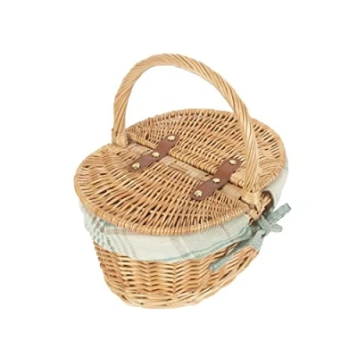 Image of Red Hamper EH108T Cream Tartan Lining Child&#039;s Oval Lined Lidded Wicker Picnic Basket