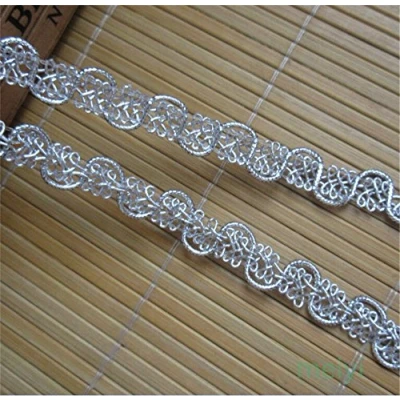 Image of 5 Yards Silver Nylon Lace Edge Trim Ribbon 1.2 cm Width Vintage Style Edging Trimmings Fabric Embroidered Applique Sewing Craft Wedding Bridal Dress Embellishment DIY Party Cards Clothes Embroidery