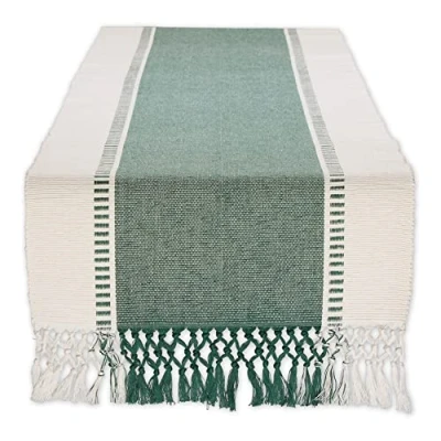 Image of DII Dobby Stripe Woven Table Runner, Cotton, Dark Green, 13 x 72 cm