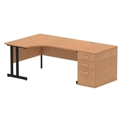 Image of Impulse 1600 LH Crescent Desk Oak Black Cantilever 800 High Ped