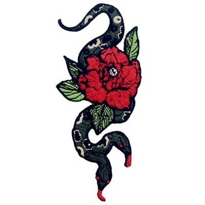 Image of Double Headed Snake and Flower Patch Embroidered Badge Iron On Sew Emblem