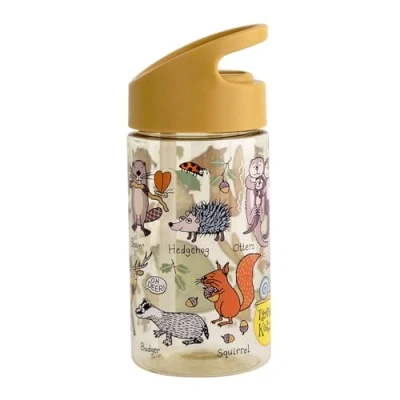 Image of Tyrrell Katz Kids Drinking Bottle with Woodland Print and Straw Dishwasher Safe Lightweight Sports or School Water Flask 400 ml