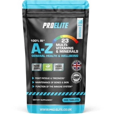 Image of Multivitamins &amp; Minerals 365 Vegan Tablets One A Day 100% RDA 23 Essential Vitamins in Z Multivitamin Tablet Made The UK by PROELITE