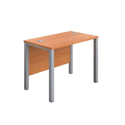 Image of Office Hippo Heavy Duty Rectangular Goalpost Desk, Home Table, Integrated Cable Ports, PC Desk For or Home, 5 Yr Wty, MFC Beech Top, Silver Frame, 100cm x 60cm