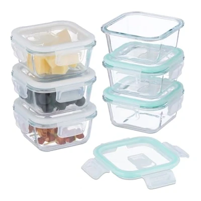 Image of Relaxdays Glass Containers with Lid, Set of 6, 520 ml, Meal Prep, Food Storage Boxes, Plastic Airtight, Transparent