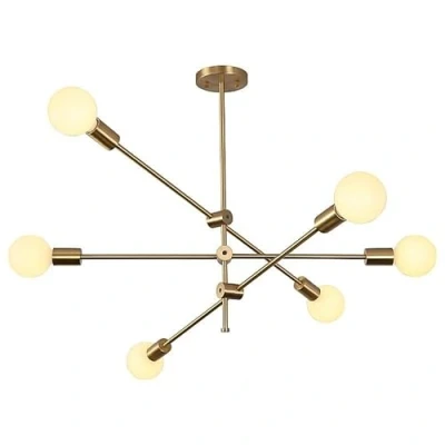Image of HWSY Sputnik Chandelier 6 Lights Modern Pendant Lighting Brass Ceiling Light Fixture Gold Chandeliers Mid Century Lamp for Kitchen Living Room Interesting
