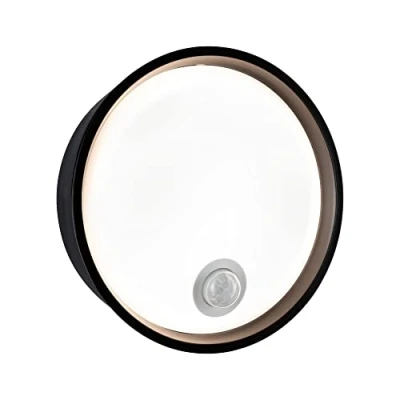 Image of Paulmann 94698 LED outdoor luminaire wall Platomo motion sensor seawater resistant IP44 round 180mm 3000K 14.5W 1200lm black plastic