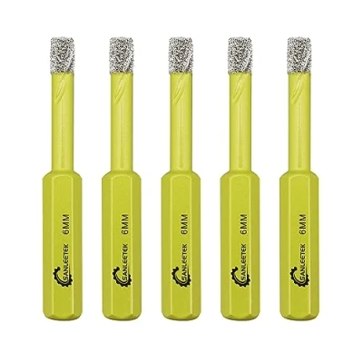 Image of Dry Diamond Drill Bits Set 5pcs 6mm Hole Saw Kit with Hexagonal Shank for Ceramic Porcelain Tile Granite Marble Quartz Artificial Stone SANLEETEK