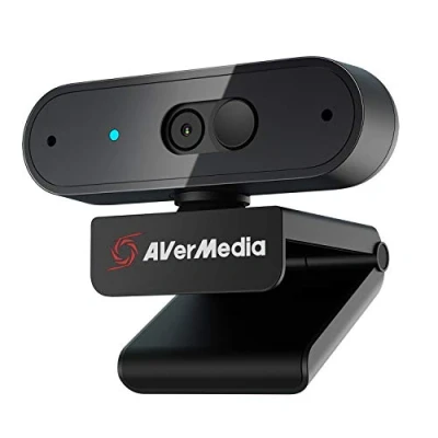 Image of AVerMedia PW310P Webcam, Webcam Cover, 1080p/30fps Videochat and Recording, Plug play, Microphones, Stream, Autofocus, Works with Skype, Zoom, Team Black