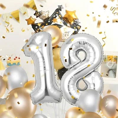 Image of Number Balloons 18,Sliver 18 Balloon 40 Inch Giant Helium Foil for Boys Girls 18th Birthday Party Decor Anniversary Graduation Decorations Supplies