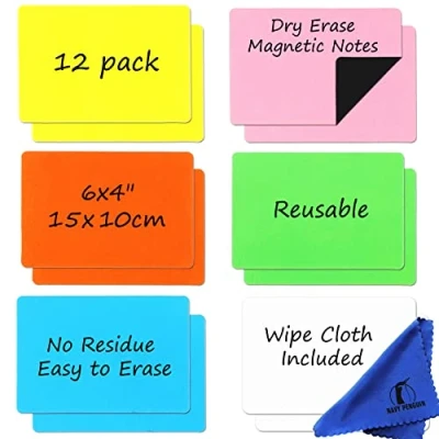 Image of Dry Erase Magnets Set 12 Pack 6x4 Whiteboard Magnetic Labels Small White Board Magnet Strips Name Tags for Home, Office and Classroom