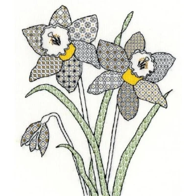 Image of Bothy Threads Cross Stitch Kit XBW7 Blackwork Daffodils 14 Count 28cm x 32cm