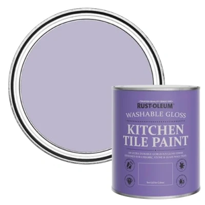 Image of Rust Oleum Purple water resistant Kitchen Tile Paint in Gloss Finish Wisteria 750ml